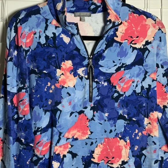 Fabletics Blue and Pink Floral Quarter-Zip Sweatshirt - Picture 4 of 10